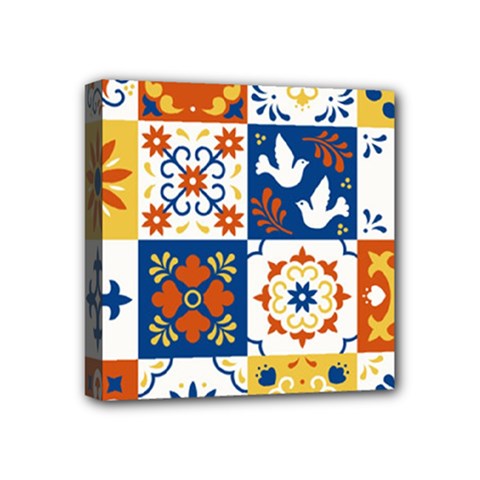 Mexican Talavera Pattern Ceramic Tiles With Flower Leaves Bird Ornaments Traditional Majolica Style Mini Canvas 4  X 4  (stretched) by BangZart