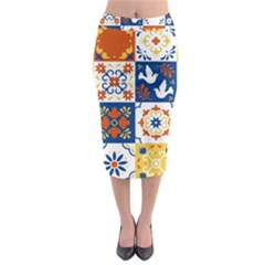 Mexican Talavera Pattern Ceramic Tiles With Flower Leaves Bird Ornaments Traditional Majolica Style Midi Pencil Skirt by BangZart