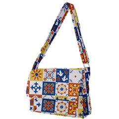 Mexican Talavera Pattern Ceramic Tiles With Flower Leaves Bird Ornaments Traditional Majolica Style Full Print Messenger Bag (l) by BangZart