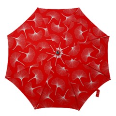 White Abstract Flowers On Red Hook Handle Umbrellas (medium) by Dushan