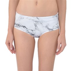 White Faux Marble Mid-waist Bikini Bottoms by Dushan