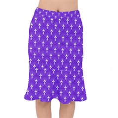 White And Purple Art-deco Pattern Short Mermaid Skirt by Dushan