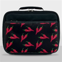 Red, Hot Jalapeno Peppers, Chilli Pepper Pattern At Black, Spicy Lunch Bag by Casemiro