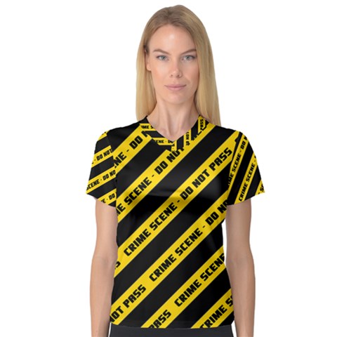 Warning Colors Yellow And Black - Police No Entrance 2 V-neck Sport Mesh Tee by DinzDas