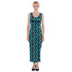 0059 Comic Head Bothered Smiley Pattern Fitted Maxi Dress by DinzDas