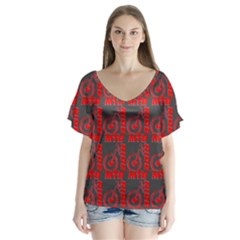 015 Mountain Bike - Mtb - Hardtail And Downhill V-neck Flutter Sleeve Top by DinzDas