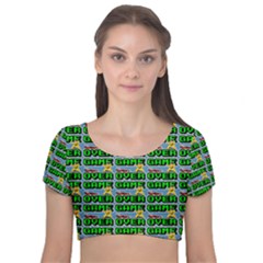 Game Over Karate And Gaming - Pixel Martial Arts Velvet Short Sleeve Crop Top  by DinzDas