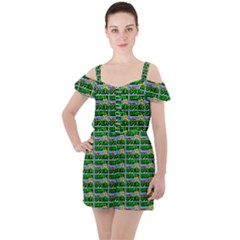 Game Over Karate And Gaming - Pixel Martial Arts Ruffle Cut Out Chiffon Playsuit by DinzDas