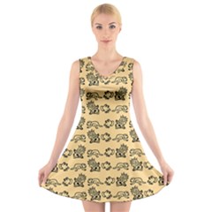 Inka Cultur Animal - Animals And Occult Religion V-neck Sleeveless Dress by DinzDas