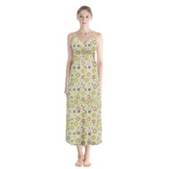 Abstract Flowers And Circle Button Up Chiffon Maxi Dress by DinzDas
