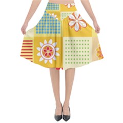 Abstract Flowers And Circle Flared Midi Skirt by DinzDas