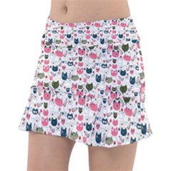 Adorable Seamless Cat Head Pattern01 Tennis Skorts by TastefulDesigns