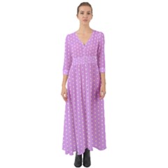 White Polka Dot Pastel Purple Background, Pink Color Vintage Dotted Pattern Button Up Boho Maxi Dress by Casemiro