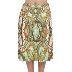 Multicolored Modern Collage Print Velvet Flared Midi Skirt by dflcprintsclothing