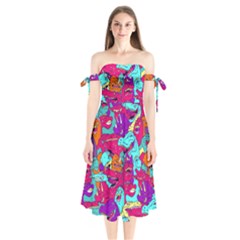 Dinos Shoulder Tie Bardot Midi Dress by Sobalvarro