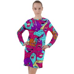 Dinos Long Sleeve Hoodie Dress by Sobalvarro