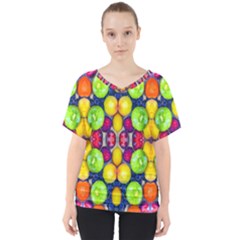 Fruits And Vegetables Pattern V-neck Dolman Drape Top by dflcprintsclothing