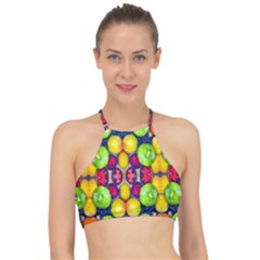 Fruits And Vegetables Pattern Racer Front Bikini Top by dflcprintsclothing