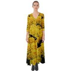Yellow Roses Button Up Boho Maxi Dress by Sparkle