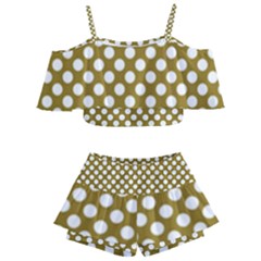 Gold Polka Dots Patterm, Retro Style Dotted Pattern, Classic White Circles Kids  Off Shoulder Skirt Bikini by Casemiro