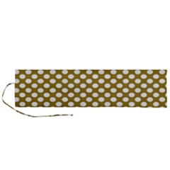 Gold Polka Dots Patterm, Retro Style Dotted Pattern, Classic White Circles Roll Up Canvas Pencil Holder (l) by Casemiro