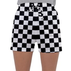 Black And White Chessboard Pattern, Classic, Tiled, Chess Like Theme Sleepwear Shorts by Casemiro
