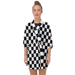 Black And White Chessboard Pattern, Classic, Tiled, Chess Like Theme Half Sleeve Chiffon Kimono by Casemiro