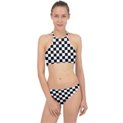 Black And White Chessboard Pattern, Classic, Tiled, Chess Like Theme Racer Front Bikini Set by Casemiro