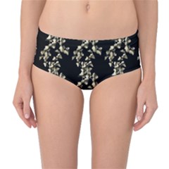 Dark Botanical Motif Pattern Mid-waist Bikini Bottoms by dflcprintsclothing
