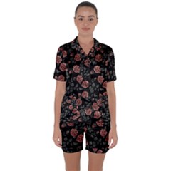Dusty Roses Satin Short Sleeve Pyjamas Set by BubbSnugg