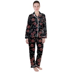 Dusty Roses Satin Long Sleeve Pyjamas Set by BubbSnugg
