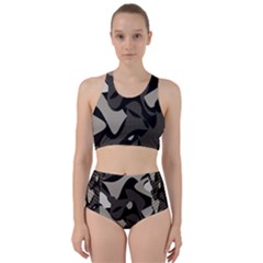 Trippy Sepia Paint Splash, Brown, Army Style Camo, Dotted Abstract Pattern Racer Back Bikini Set by Casemiro