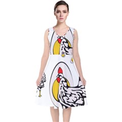 Roseanne Chicken, Retro Chickens V-neck Midi Sleeveless Dress  by EvgeniaEsenina