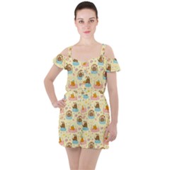 I Am Sleepy Ruffle Cut Out Chiffon Playsuit by designsbymallika