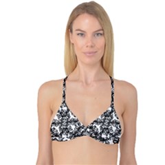 Stylized Botanical Motif Black And White Print Reversible Tri Bikini Top by dflcprintsclothing
