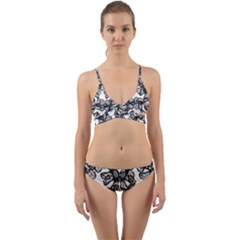 Stylized Botanical Motif Black And White Print Wrap Around Bikini Set by dflcprintsclothing