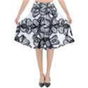 Stylized Botanical Motif Black And White Print Flared Midi Skirt View1