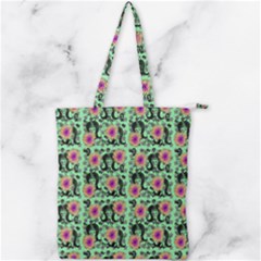 60s Girl Floral Green Double Zip Up Tote Bag by snowwhitegirl