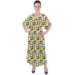 Doctor Pattern V-neck Boho Style Maxi Dress by snowwhitegirl