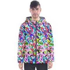 Colorful Paint Texture                                                    Men s Hooded Puffer Jacket by LalyLauraFLM