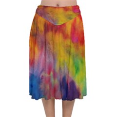 Colorful Watercolors Texture                                                 Velvet Flared Midi Skirt by LalyLauraFLM