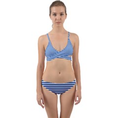 Classic Marine Stripes Pattern, Retro Stylised Striped Theme Wrap Around Bikini Set by Casemiro