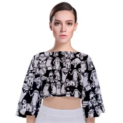 Graffiti Spray Can Characters Seamless Pattern Tie Back Butterfly Sleeve Chiffon Top by Amaryn4rt