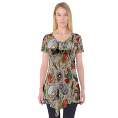Tattoo Pattern Short Sleeve Tunic  by Amaryn4rt