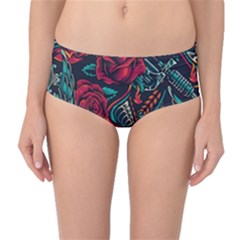 Vintage Flash Tattoos Designs Seamless Pattern Mid-waist Bikini Bottoms by Amaryn4rt