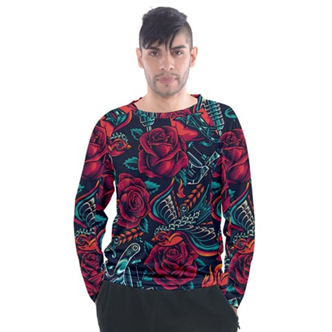 Vintage Flash Tattoos Designs Seamless Pattern Men s Long Sleeve Raglan Tee by Amaryn4rt