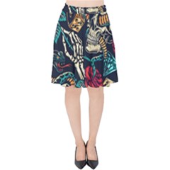 Vintage Art Tattoos Colorful Seamless Pattern Velvet High Waist Skirt by Amaryn4rt