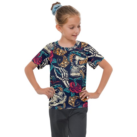 Vintage Art Tattoos Colorful Seamless Pattern Kids  Mesh Piece Tee by Amaryn4rt