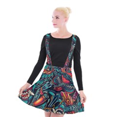 Vintage Tattoos Colorful Seamless Pattern Suspender Skater Skirt by Amaryn4rt