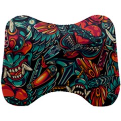 Vintage Tattoos Colorful Seamless Pattern Head Support Cushion by Amaryn4rt